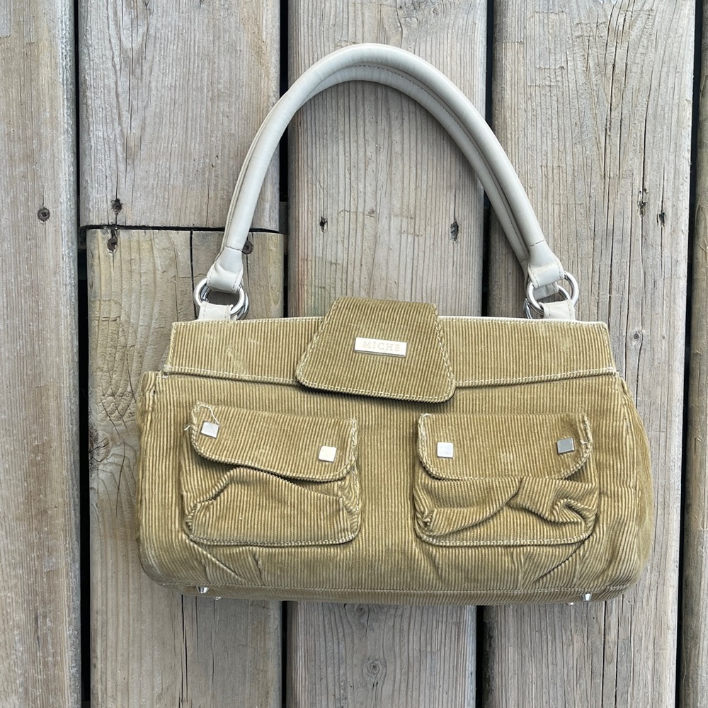 Miche Corduroy Shoulder Bag with Cream Handles